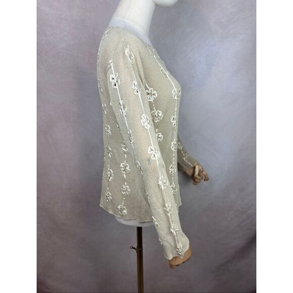Vintage 1990s Knit Top Floral Embellishments Boho Whimsical Fairy Renaissance - Picture 7 of 13